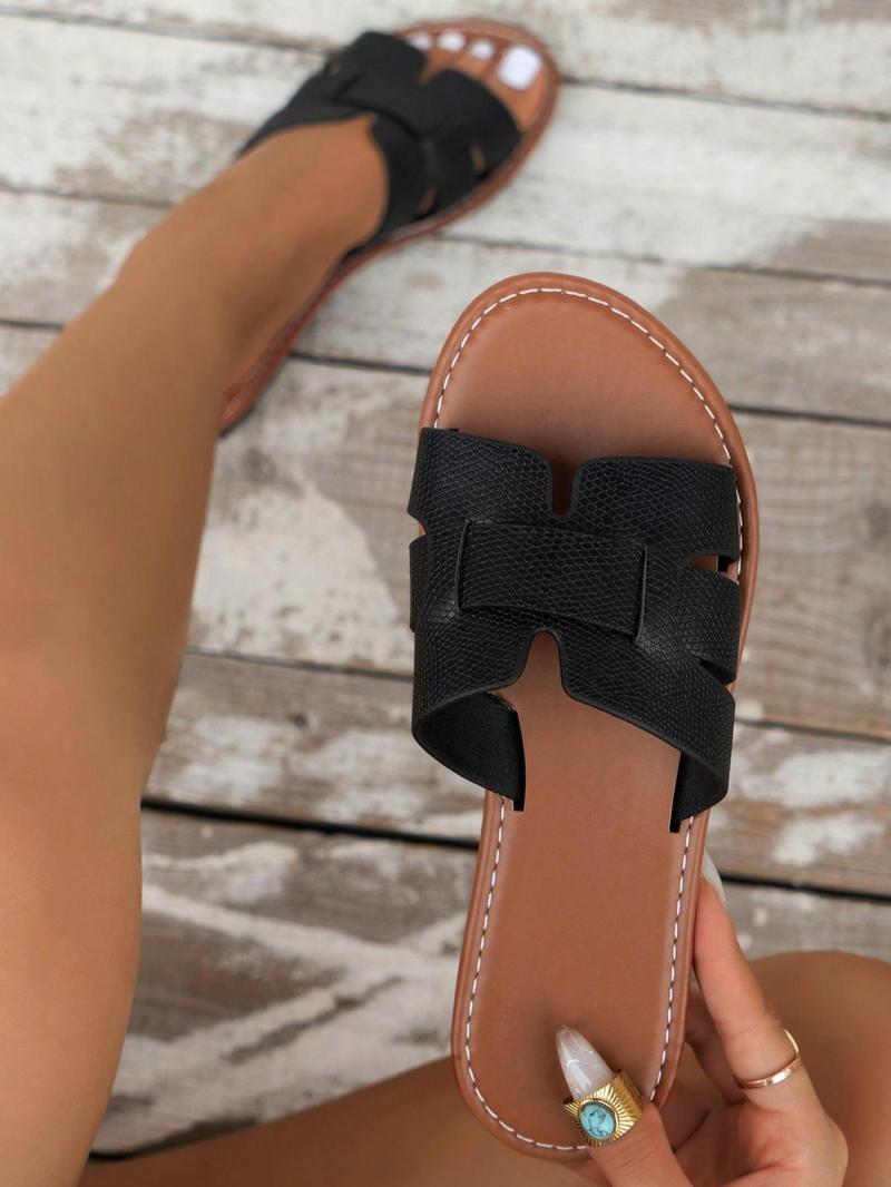 Product Introduction of Women's Fashionable Plain Color Slide Sandals, Casual Comfortable Flat Sandals for Beach Vacation, All-match Commuter Shoes for Work & Daily Wear, Shoes for Women Footwear Summer 7