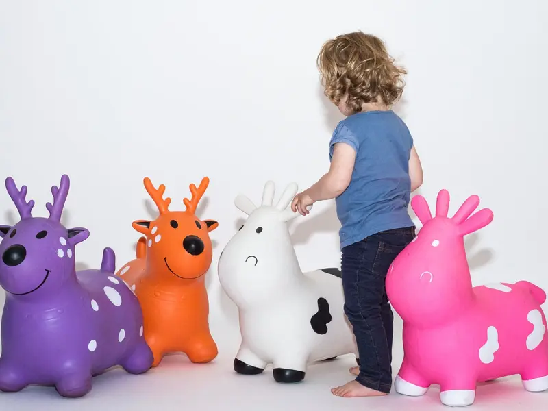 Pink Cow - Happy Hopperz Children Toy for Boys and Girls. Our kid's toy is perfect for muscle and core development, an educational toy, or a kids' gift. This pink animal hopper is great for hours of endless fun and can be used as an outdoor or indoor toy. 5
