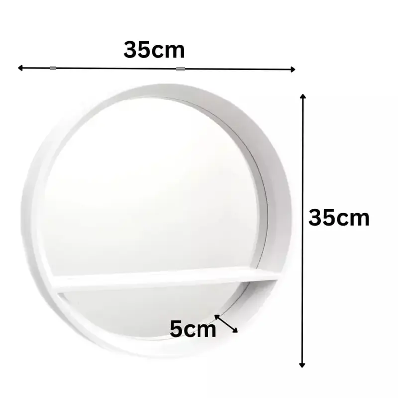 Round Wall Mirror Shelf White Porthole Bathroom Decor Home Hanging Bedroom Mount 8