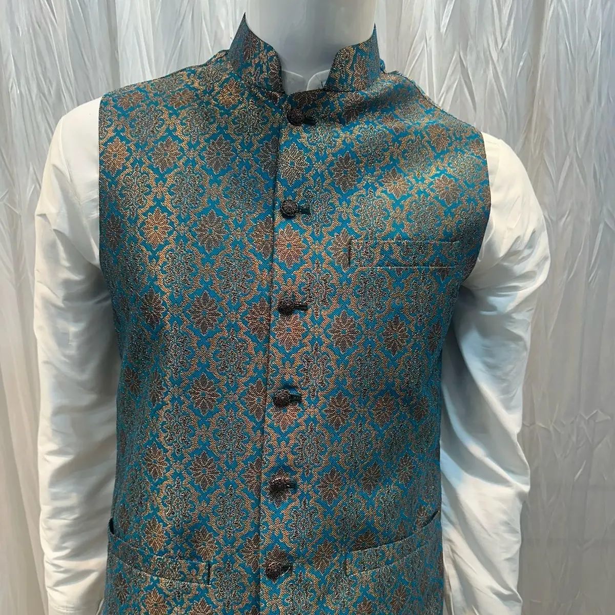 Menaal’s Men’s Jamawar Waist Coat - Traditional Menswear - Tops