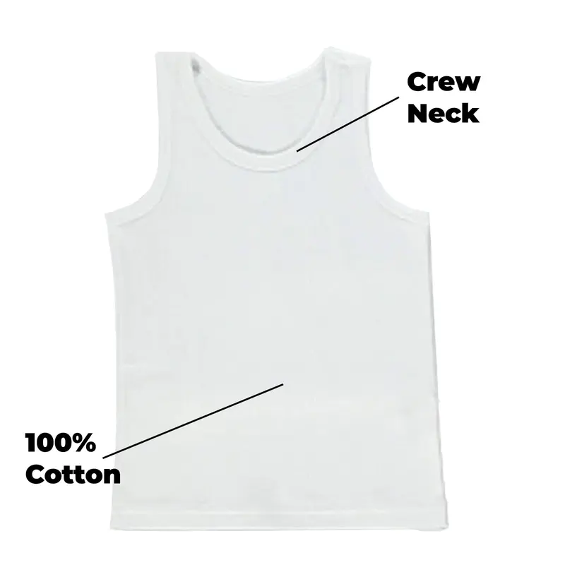 Boys/Girls Pack of 6 Vests | 100% Pure Cotton Interlock Vests | School Uniform PE Underwear in White 1