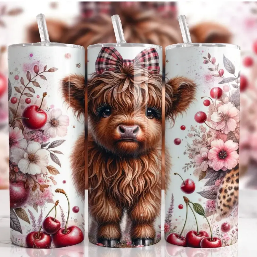Highland Cow Metal Tumbler Cherry Stainless steel/ Metal Straw