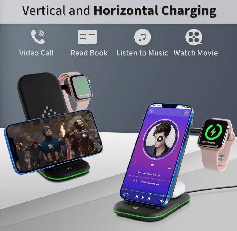 3 in 1 Fast Wireless Charging Station Dock for iPhone Airpod & Android - Smartphone & Cellphone 1