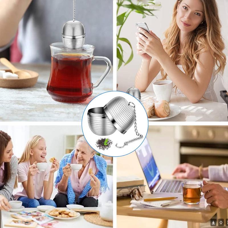 Tea Infuser for Loose Tea, Stainless Steel Tea Infuser Mesh Tea and Herb Ball Strainer, Tea Ball Strainers Infuser with Drip Trays, for Loose Leaf Tea, Herbal Tea, Mugs Teapots Spice Filter Silver 6