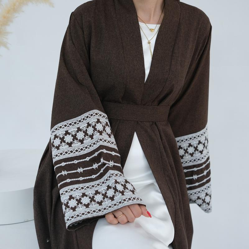 Product Introduction of 2024 New Fashion Simple Dubai Middle East Turkey Dubai Embroidery Elegant Cardigan Robe Muslim Dress Women open  abayas 9