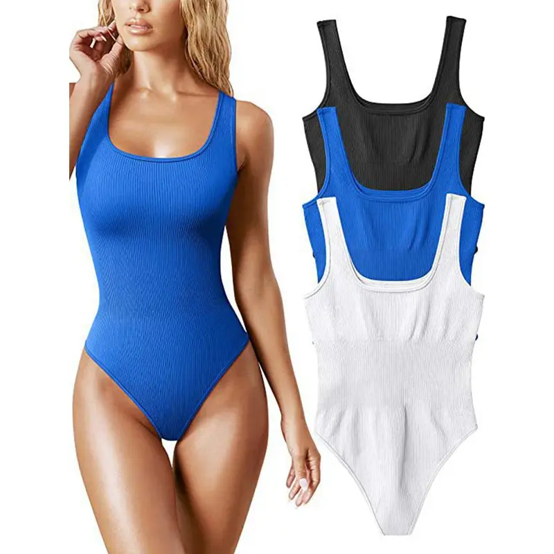 Solid Knit Rib Bodysuits Women Summer Outfit Spaghetti Strap Sleeveless Backless Romper Womens Jumpsuit Beach Wear Body Feminino 1