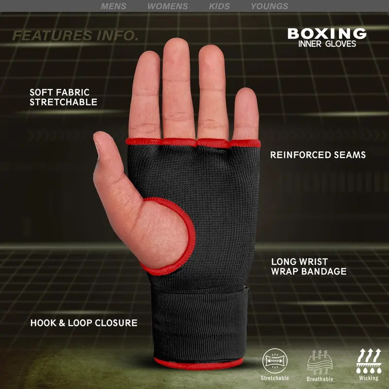 Farabi Kids Junior Inner Hand Wraps Gloves Easy Gel Padded Boxing Easy Gloves Pair 1