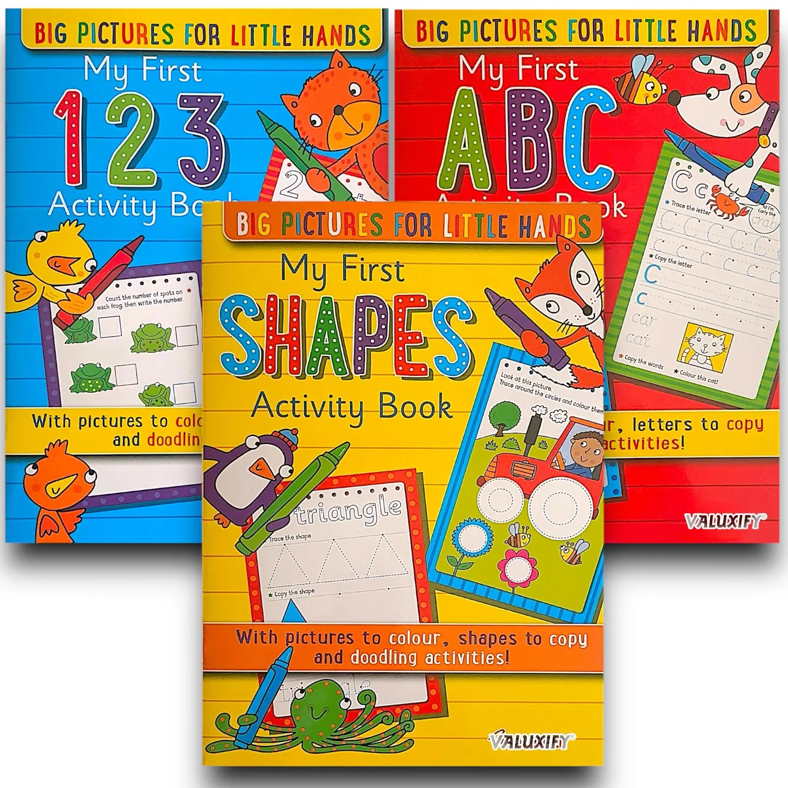 3 X My First Shapes, 123 & ABC Activity Books for Kids - Learn Shapes, Numbers, and Letters colouringbook colouring coloring