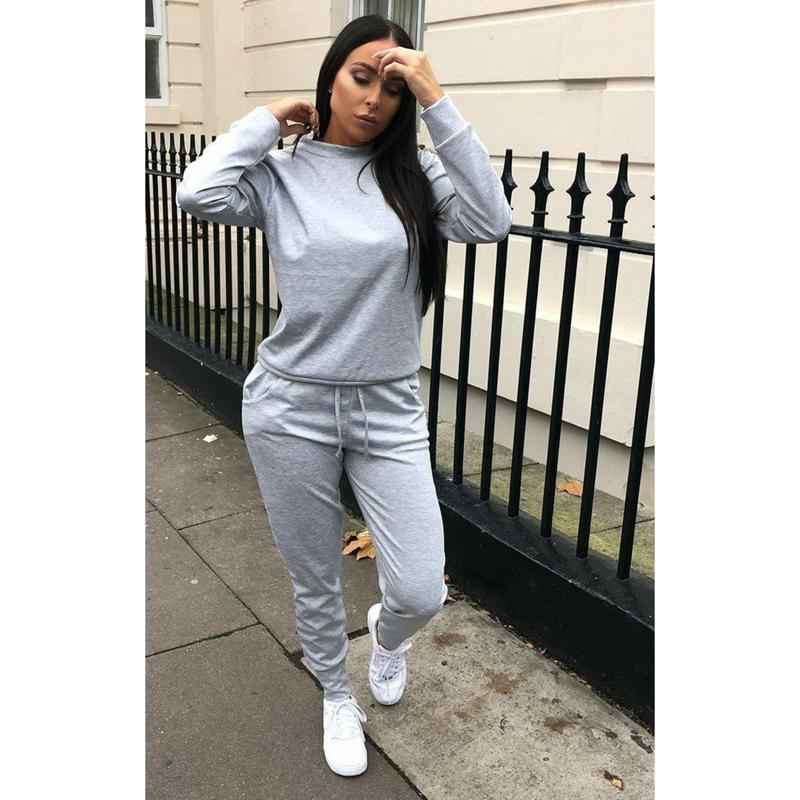 Ladies Long Sleeve Plain Lounge Wear Set Casual Comfy Two Piece Womens Tracksuit 3