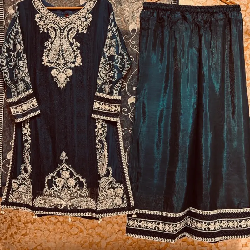 Naira Chiffon Partywear with palazzo trouser sharara Outfit and chiffon dupatta Embroidered Traditional Dress Womenswear 6