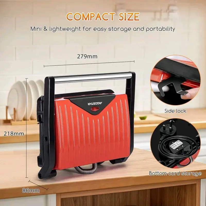 Aigostar Sandwich Toaster - Non-Stick Plates, Easy to Clean, 750W - Warmer, Deep Fill Toastie Maker, 2 Slice Panini Press 6