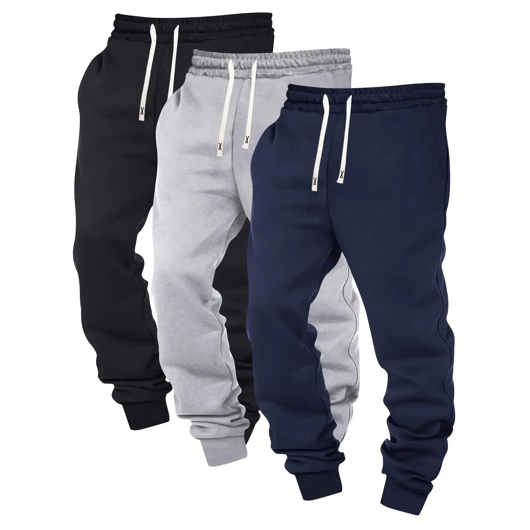 3pcs Men's Solid Color Joggers with Drawstring Waist - Casual Athletic Sweatpants, Polyester Blend, Machine Washable