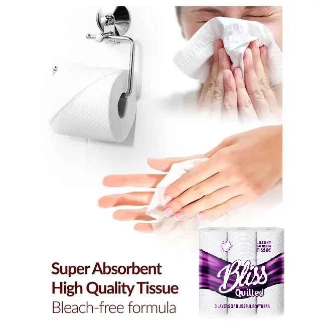 BLISS 90 Bliss Triple Quilted Luxury Toilet Tissue Roll (10 Pack of 9 Rolls) - Lightweight, Flushable, Sustainable, and Eco-friendly - Towel Wipes flushable office flushable bathroom Box soft 5