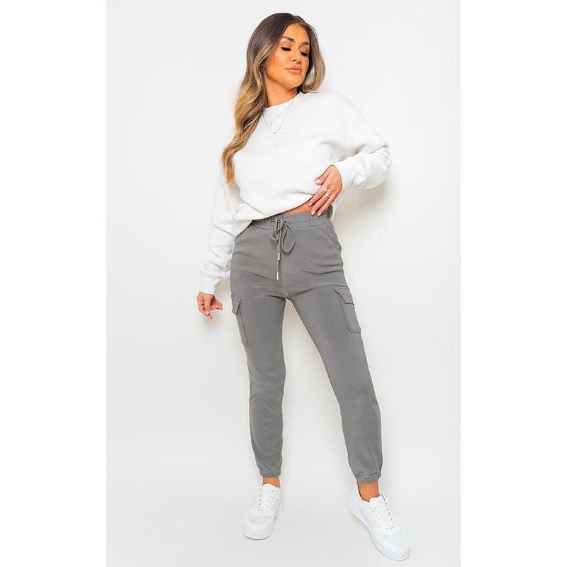 iKrush Size Frankie Cargo Pocket Trouser With Drawstring i34823 Cargo Relaxed High Waist   Regular Length    Workwear Loungewear Plain Work Going Out 7