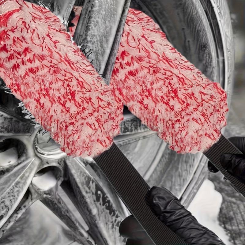 Double-Sided Microfiber Car Wheel Cleaning Towel with Long Belt - Coral Plush Tire Scrub Brush for Hub Detailing 2