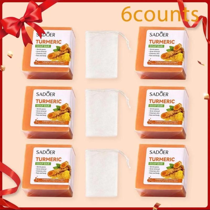 SADOER Turmeric Soap Bar Natural & Organic Skincare Acne Removal Pore Cleaner Smooth Skin Nourishing New, Glow up Soap for Skin Care, Gift for Girlfriend, Christmas Gift for girl, Dark Spot Removal Soap 6