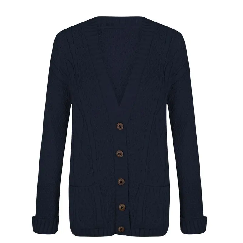 Women Ladies Long Sleeve Button Top Chunky Aran Cable Knitted Grandad Cardigan 8-22 Fit Knitwear Winter Casual 3