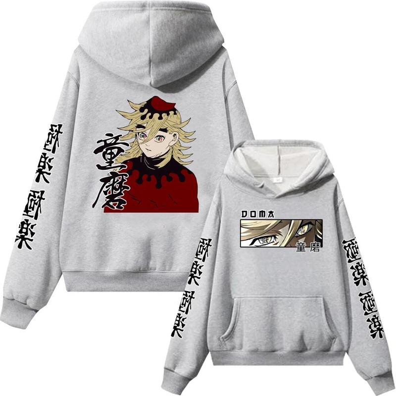 Men Women Casual Loose Clothing Harajuku Unisex Autumn Winter Warm Pullover Anime Demon Slayer Hoodie Douma Print Sweatshirt 4