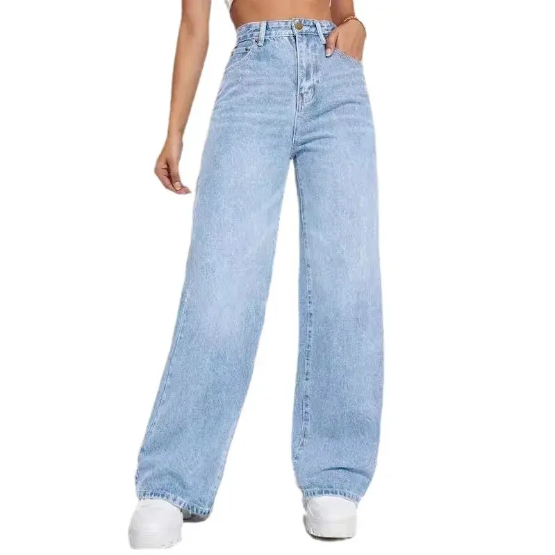 Women Jeans Denim Y2k Pants Wide Leg Long Pant High Waist Loose Casual Mom Straight Trousers Elegant Splice Autumn Winter 5