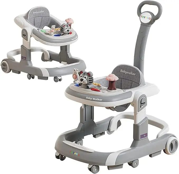 Baby Walker Foldable, Suitable for 6 to 12 Months Baby Boy, Girl,3 in 1 Multi-Functional Wheeled Baby boy and Girl Push Walker, Anti-Rollover Baby Walker, Foldable Baby Chair, Grey