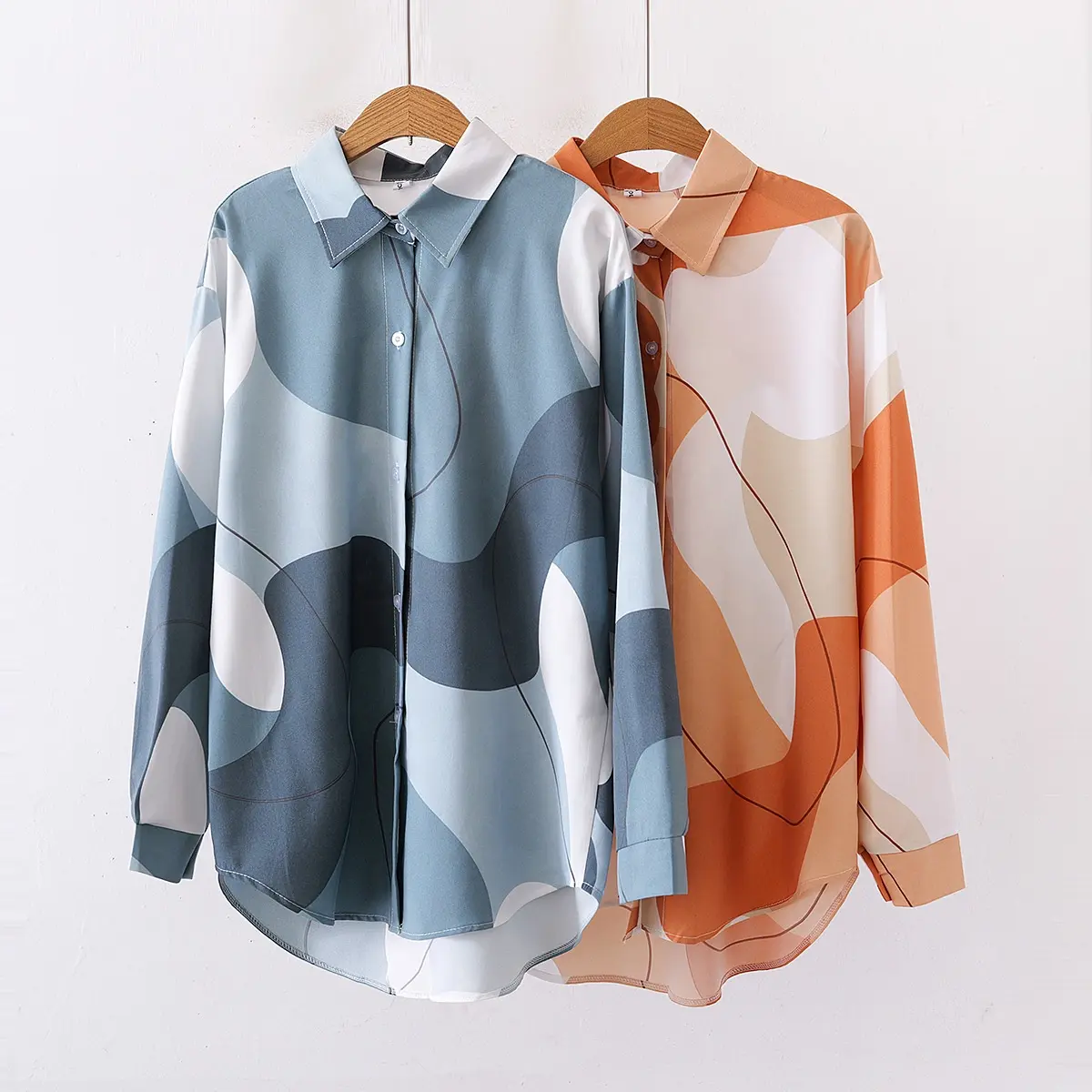 Europe and the United States Women New Floral Print Loose Lapel Long-Sleeved Fashion Shirt