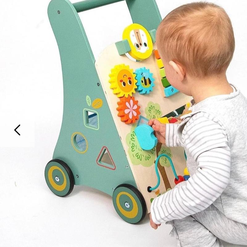 Nuby Wooden Walker, This toy is great for encouraging hand-eye development. The round rotating mirror teaches your baby their reflection. This multi-activity wooden walker comes with a handy storage pouch underneath so your little one can store other toys 4