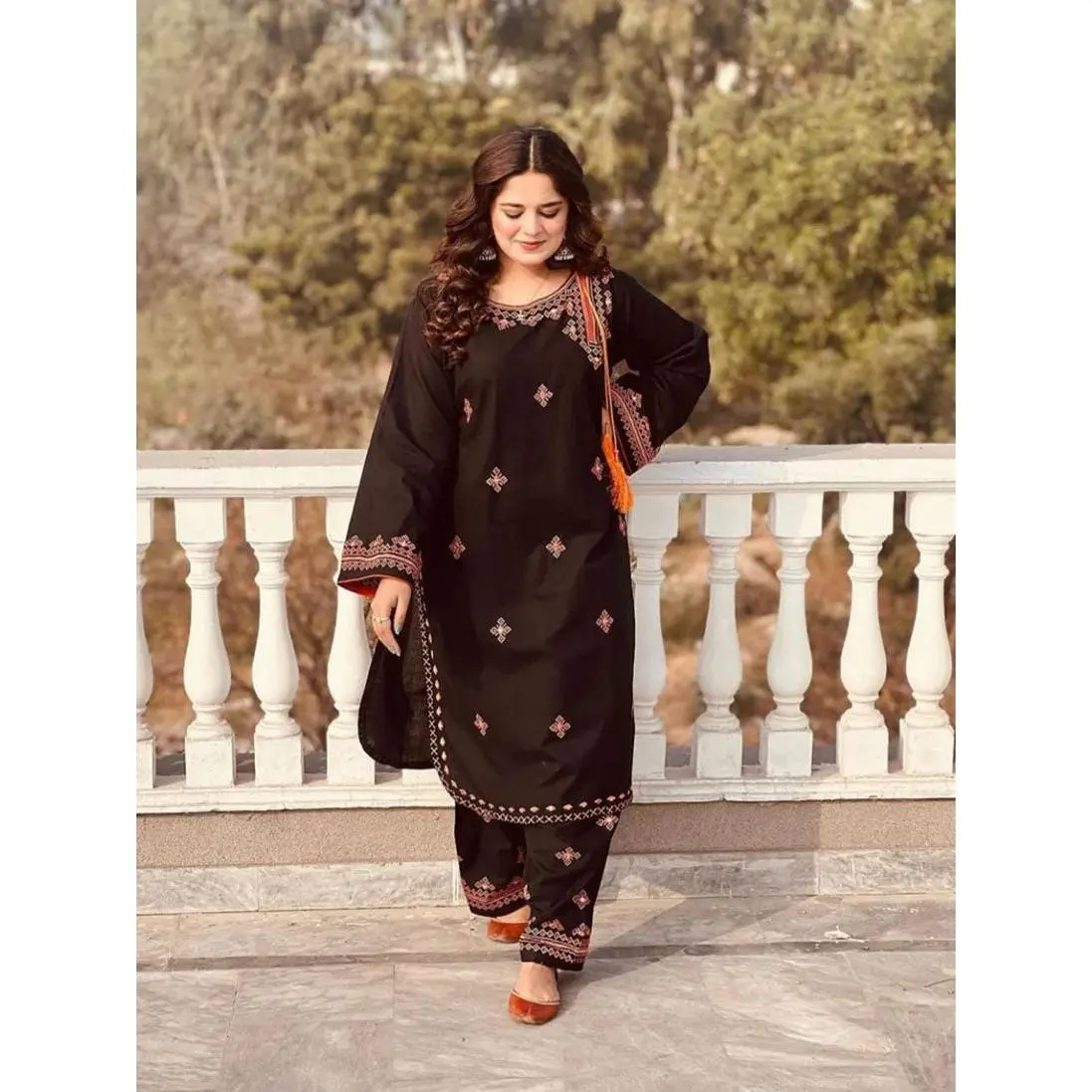 Stitched Balochi Embroidery Shirt with Plazo - D1 (2 piece  stitched Shirt and Plazo)