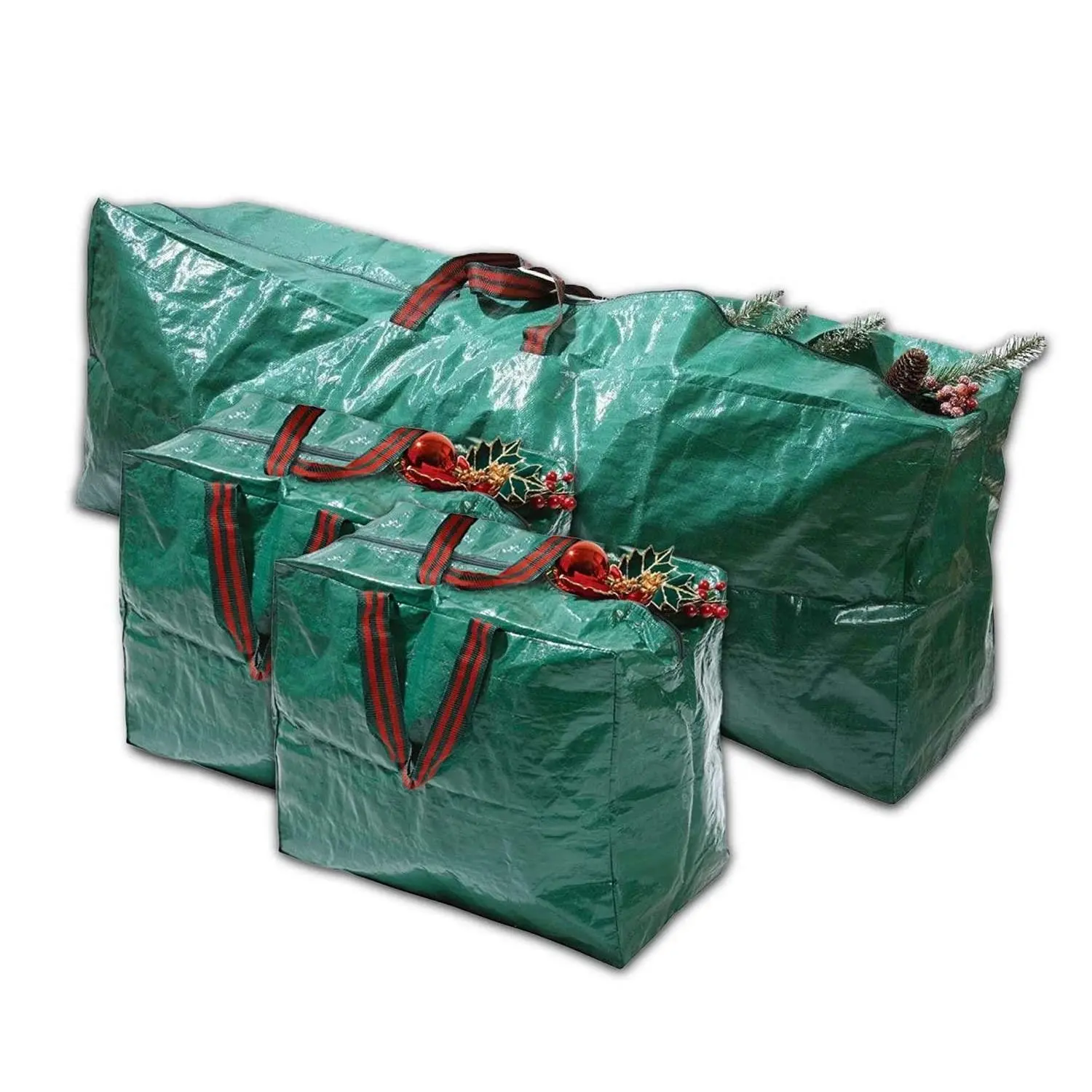 Set of 3 Green Christmas Storage Bags for Festive Home Organization Household Organiser Tree