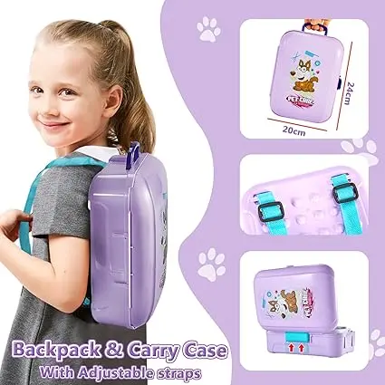 Kids Vet Kit Dog Grooming Toy Pet Care Role Play Games Animal Dolls Pretend Play Pet Carrier Set Toys 3 4 5 Year Old Girls Boys Children Gifts 4