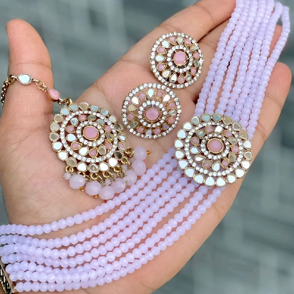 Mirror Choker Set with Earring Tikka - Asian Style