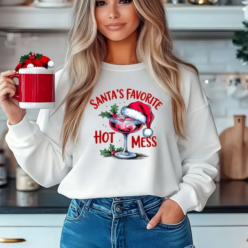 Women's Christmas Sweatshirt Tops - Comfortable and Festive - Womenswear Crewneck