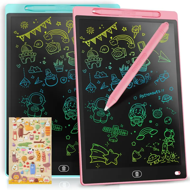 [2 Pack] 8.5 inch LCD Drawing Tablet for Kids Colorful Screen Writing Board Toddler Toys Learning Educational Stocking Fillers Kids Gifts for for 2 3 4 5 6 7 Year Old Boys Girls, (Pink&Blue) 0