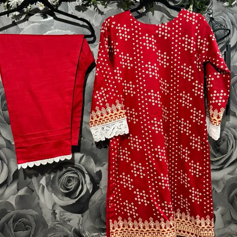 Chunri printed  khadar fabric embroidered neck with sequin work suit 2