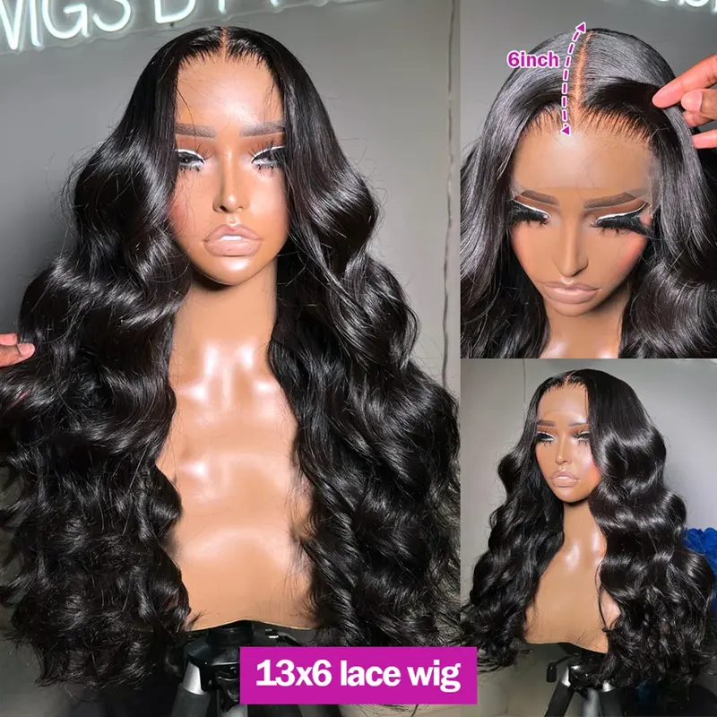 Baby Hair 180 Density Brazilian Human Hair Wig 18inch Body Wave HD Transparent Lace Frontal Wig 13x6 13x4 Glueless Pre Plucked Bleached Knots Bling Hair For Women Black Natural Color Natural Hairline Human Hair Ship From UK 4
