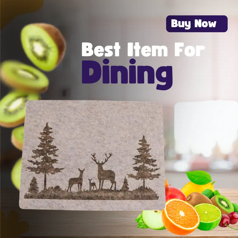 Christmas Beige Felt Deer Placemat 45x35cm - Soft Durable Polyester Holiday Dining Coasters Tableware - Winter 6