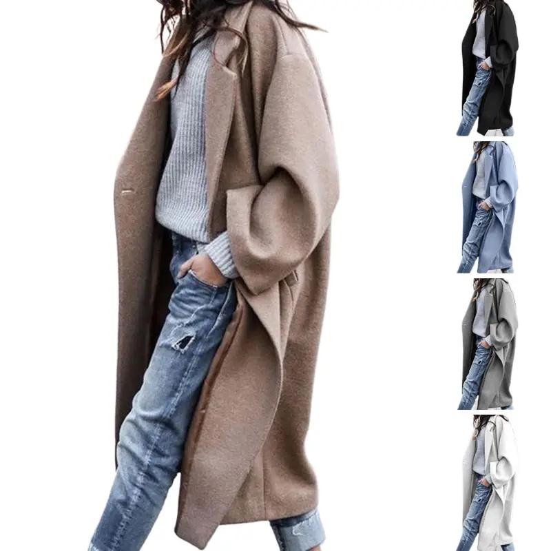 2025 The New Casual Solid Color Large Coat Wool Coat Women New Woolen Coats For Autumn /Winter Simple Women's Coat In Solid Color