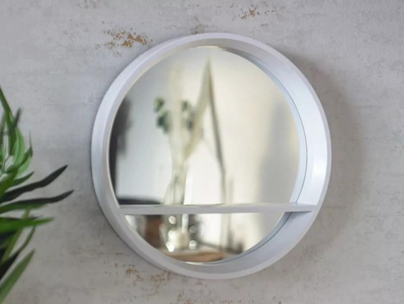Round Wall Mirror Shelf White Porthole Bathroom Decor Home Hanging Bedroom Mount 3