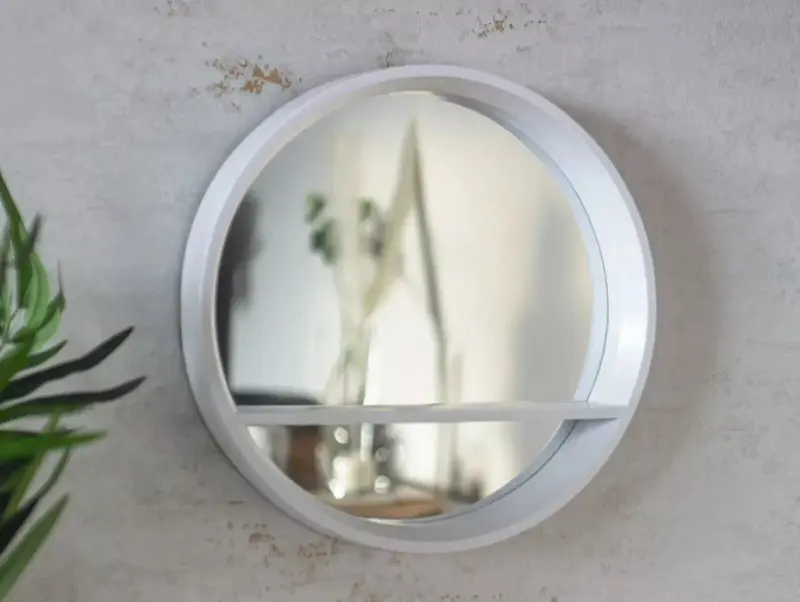 Round Wall Mirror Shelf White Porthole Bathroom Decor Home Hanging Bedroom Mount 3