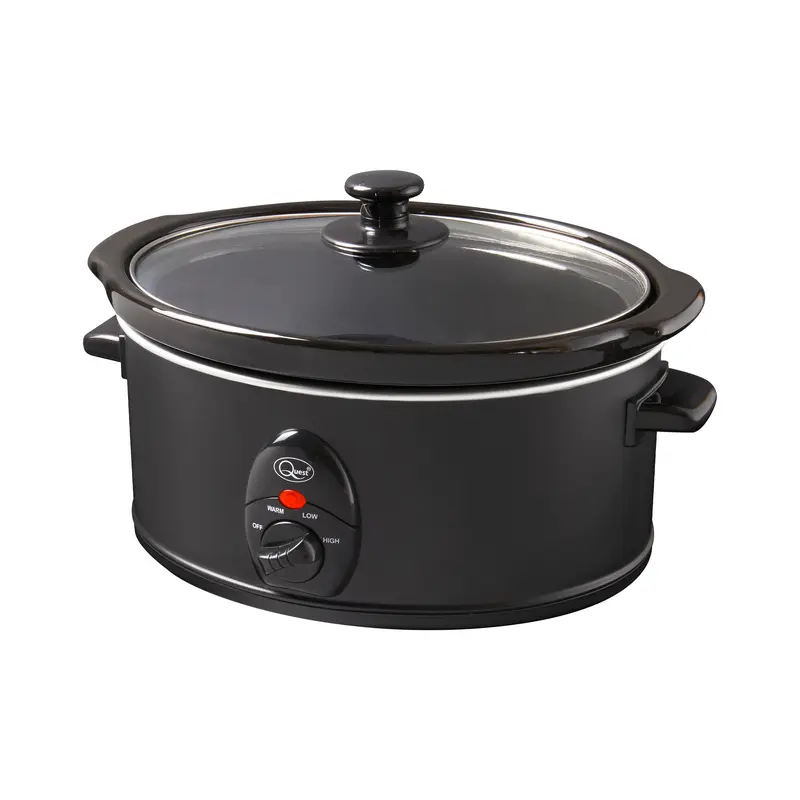 Quest - 35279 3.5 Litre Slow Cooker - Compact Stainless Steel - 3 Temperature Settings - Transparent Toughened Glass Lid - Dishwasher Safe Bowl - Black Colour - 200W 1