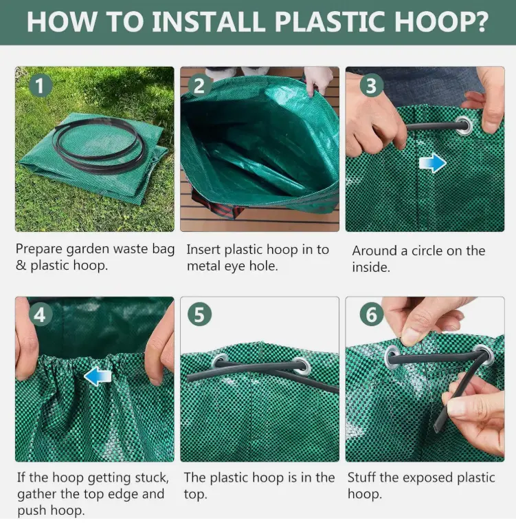 2/4PCS Heavy Duty Garden Waste Bags 272L/500L Green Reusable Storage Trash 2