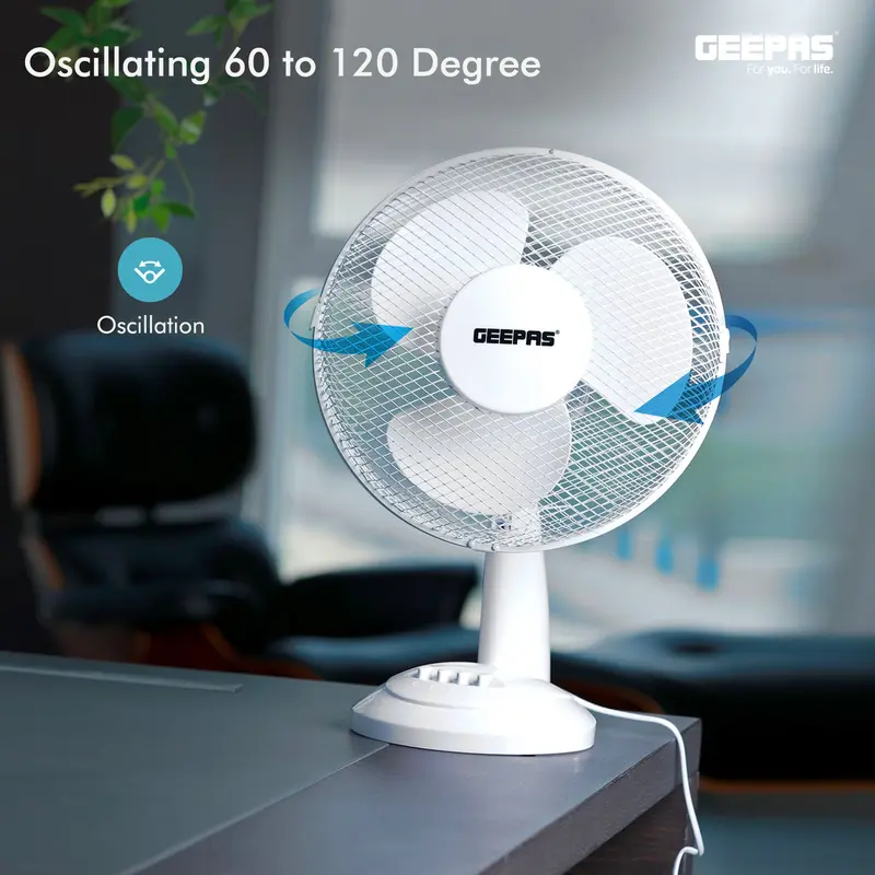 Geepas Portable Desk Fan 12 Inch, 3 Speed, Quiet Operation, White 5