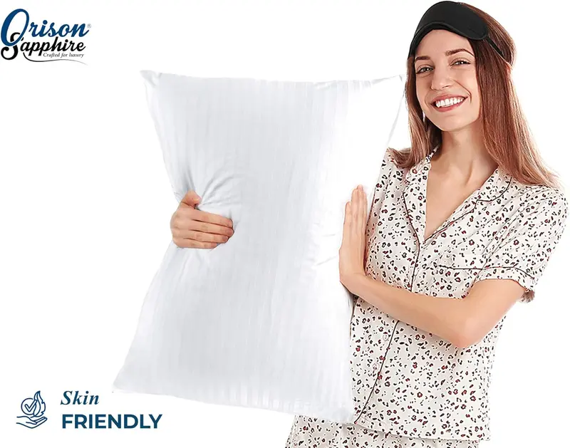 Satin Stripe Pack of 4 Pillow Protectors Covers - Ultra Soft Microfiber, Breathable, Hypoallergenic, Zipper cases, UK Standard Size 50 x 75cm 4