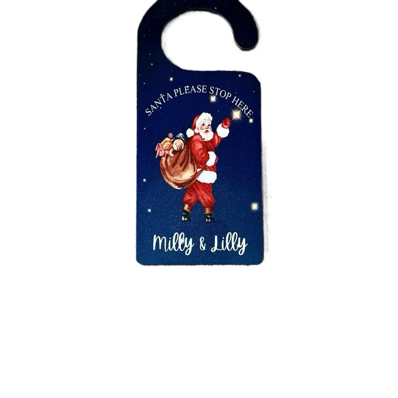 Personalised Santa Please Stop Here Door Hanger for Christmas Decorations - Hanging 1
