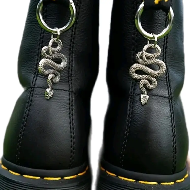 Pair of Silver Coloured Snake Metal Dr Martin Leather Boot Charms - Brand New - Goth Horror Halloween