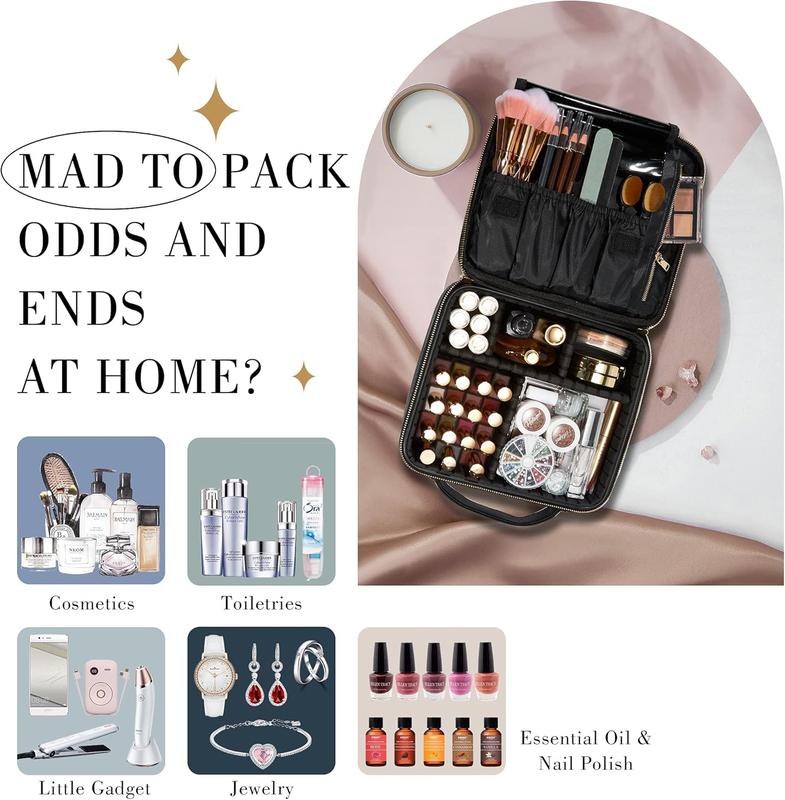Makeup Bag Cosmetic Case Vanity Travel Beauty Box Make Up Train Case Hairdressing Tools Organiser with Adjustable Compartment Oxford Fabric, Black 6