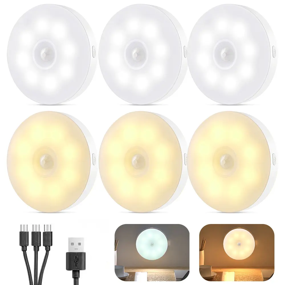 Auto Motion Sensor Night Light, USB Rechargeable LED Light for Hallway, Cabinet, Closet, Wardrobe, Stairs, Bedroom, Kitchen, Basement