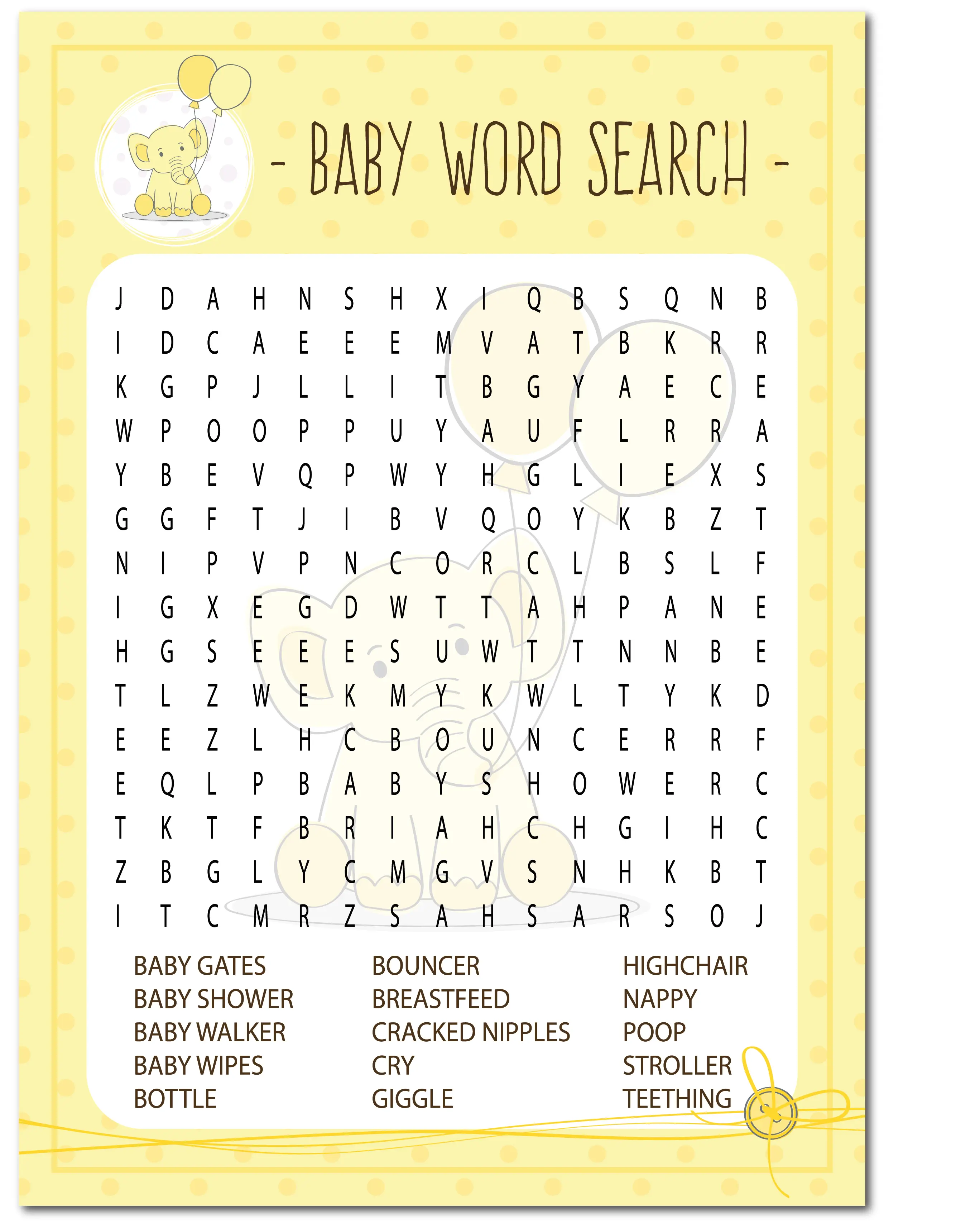 20 x Baby Shower Party Game (Wordsearch)