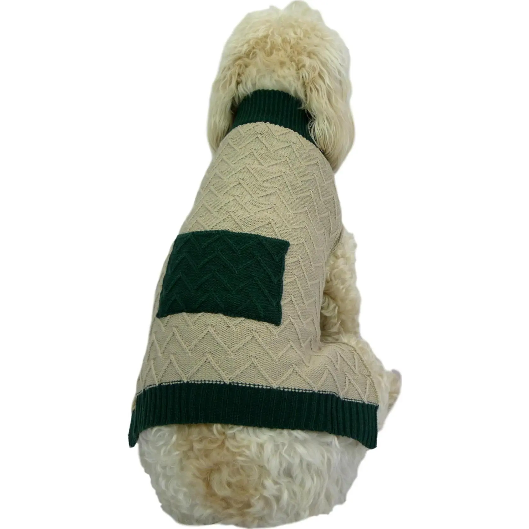 Pocket Knitted Dog Jumper Beige and Green