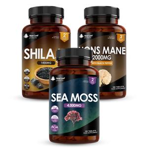Shilajit Capsules 1400mg, Lions Mane 2000mg + Sea Moss 4000mg Bundle