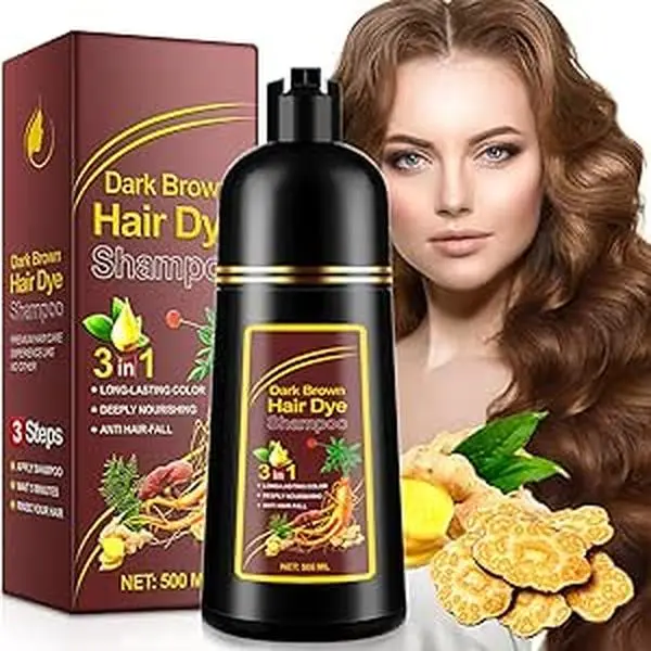 3-in-1 Herbal Hair Dye Shampoo, Herbal Hair Dye Shampoo Deeply Nourishing, Natural Brown Hair Color Solution for Women & Men